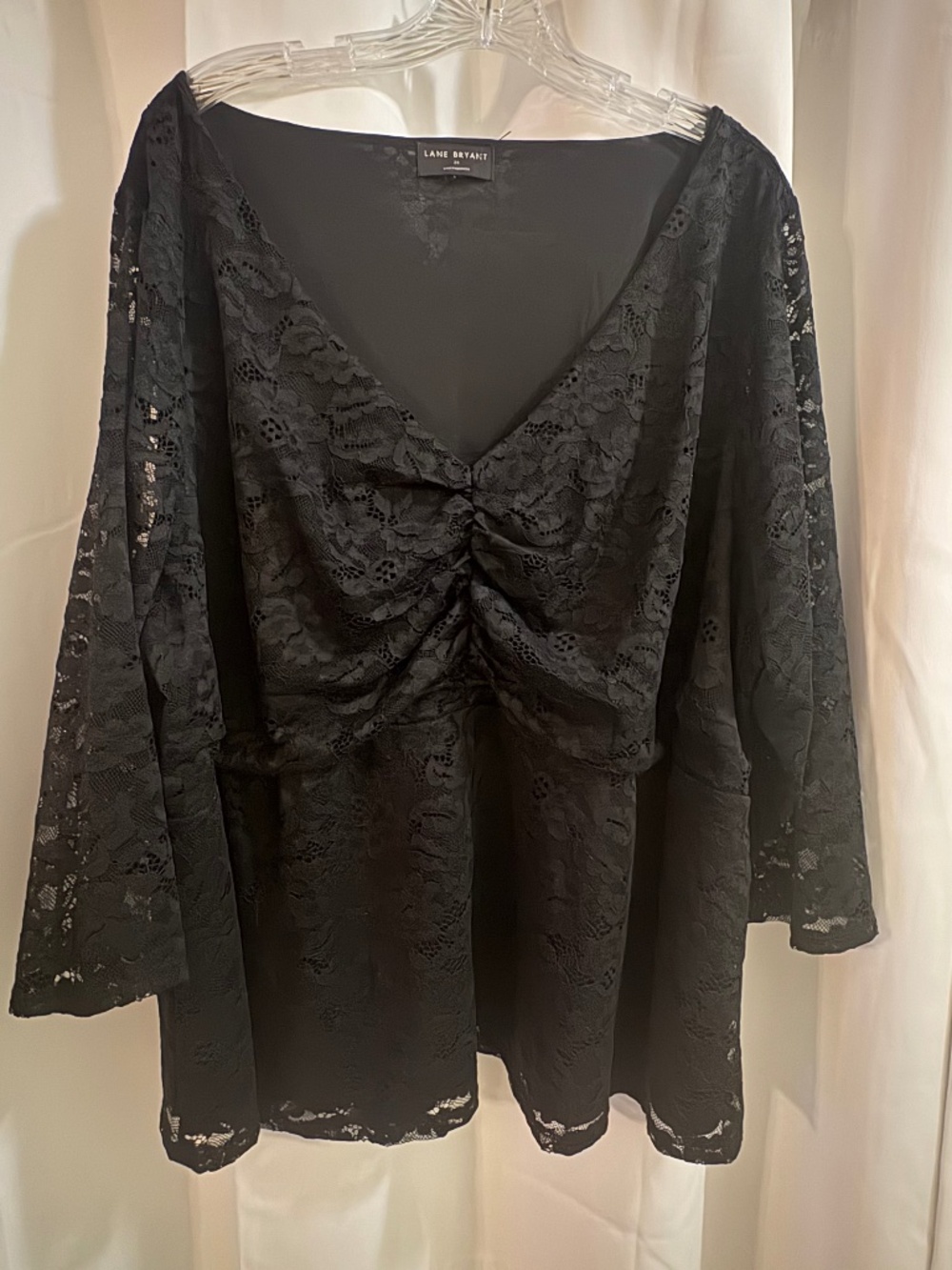 LANE BRYANT-Black Blouse 3/4 Length Sleeve with Lace Overlay-SIZE 24